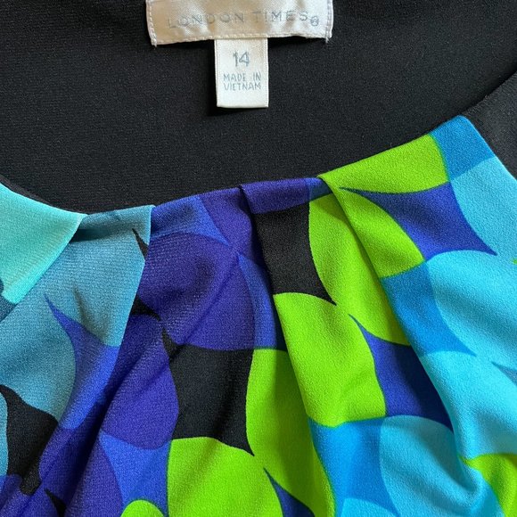 London Times Blue and Green Dress Sixties Style Size 14 - Picture 2 of 4